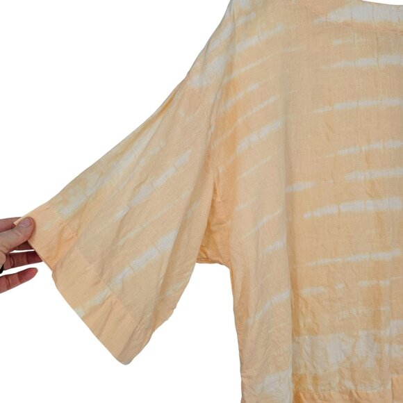 J. Jill Pure Jill Tie Dye Linen Boho Blouse M Peach Boxy Boho Coastal Lagenlook - Picture 3 of 9
